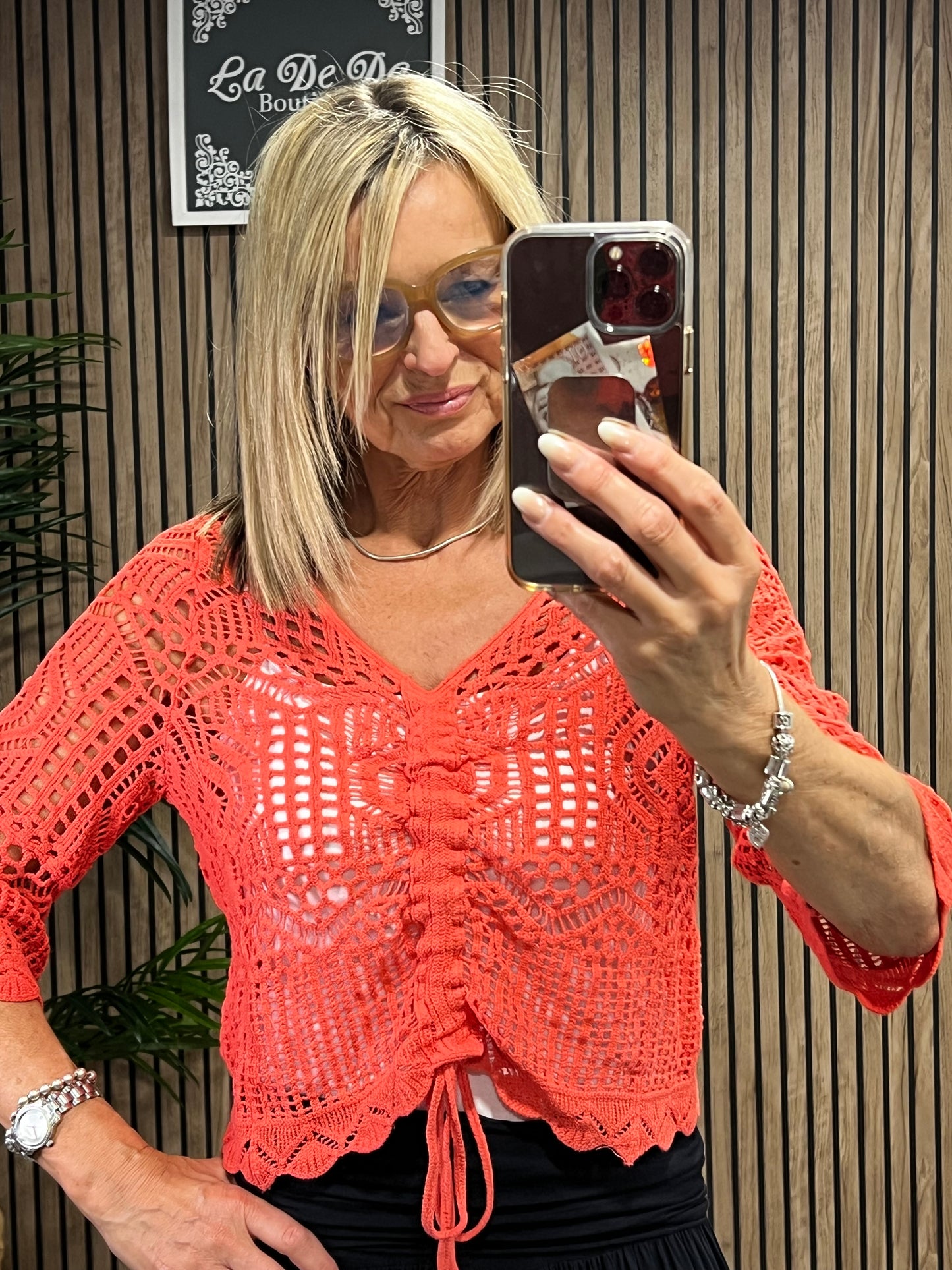 Crochet Pully Top In Coral