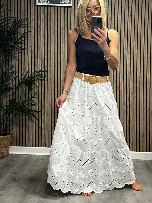 Broderie Anglaise Maxi Skirt In White