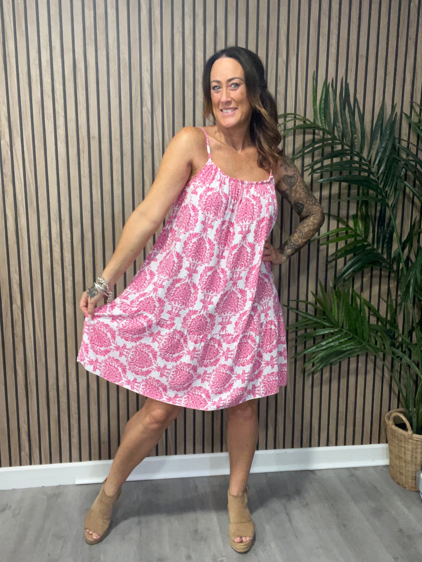 Strappy Baroque Print Dress