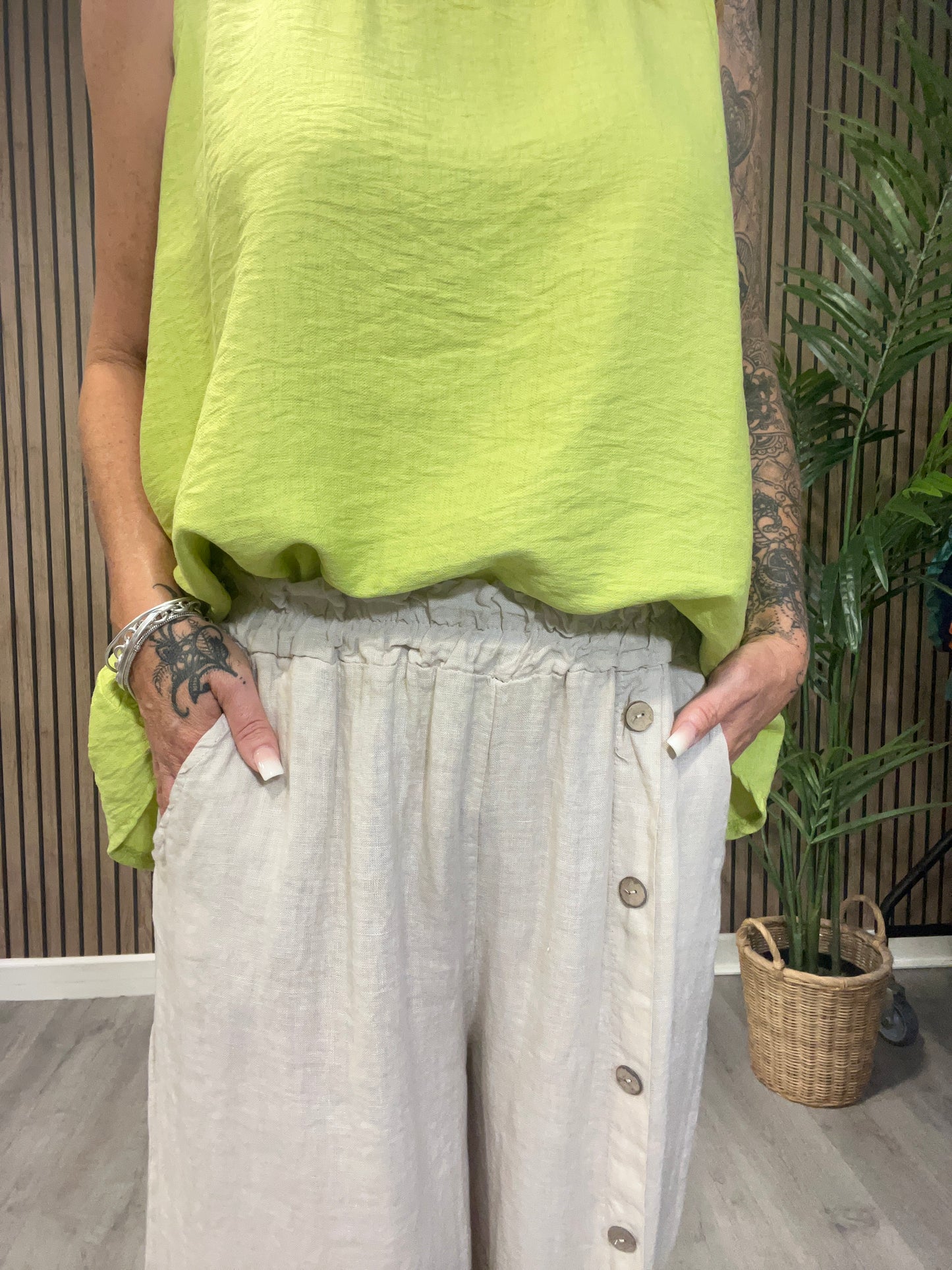 Button Leg Linen Trousers