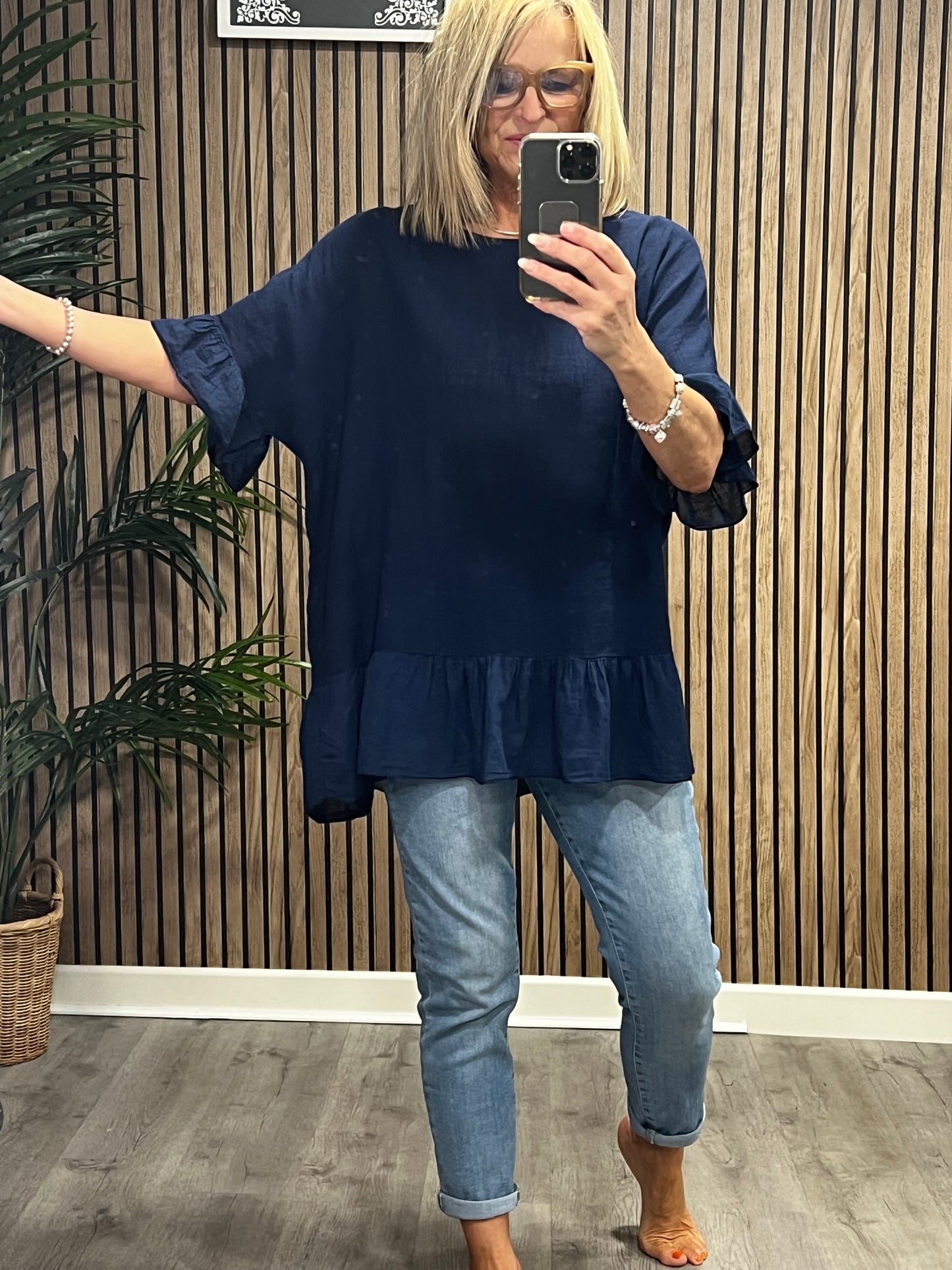 Frankie Frill Top in Navy Blue