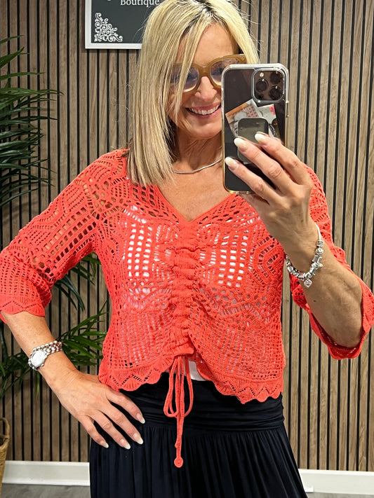 Crochet Pully Top In Coral
