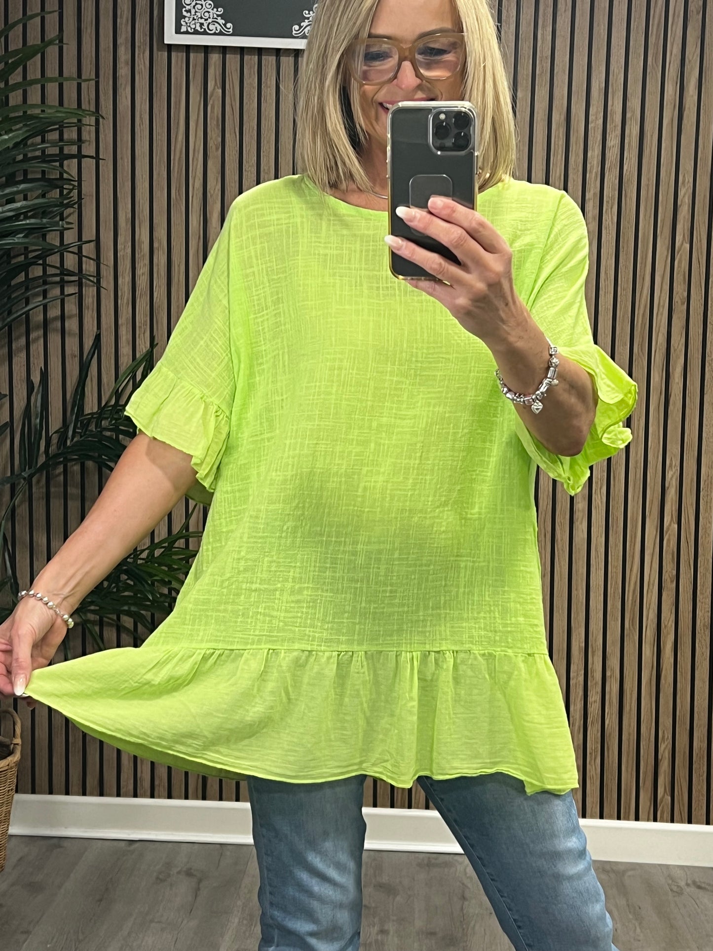 Frankie Frill Top in Lime Green