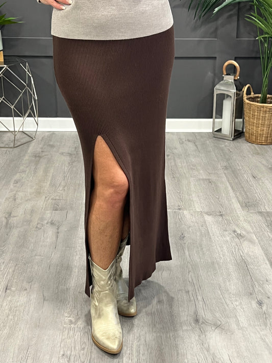 Split Knit Skirt In Brown