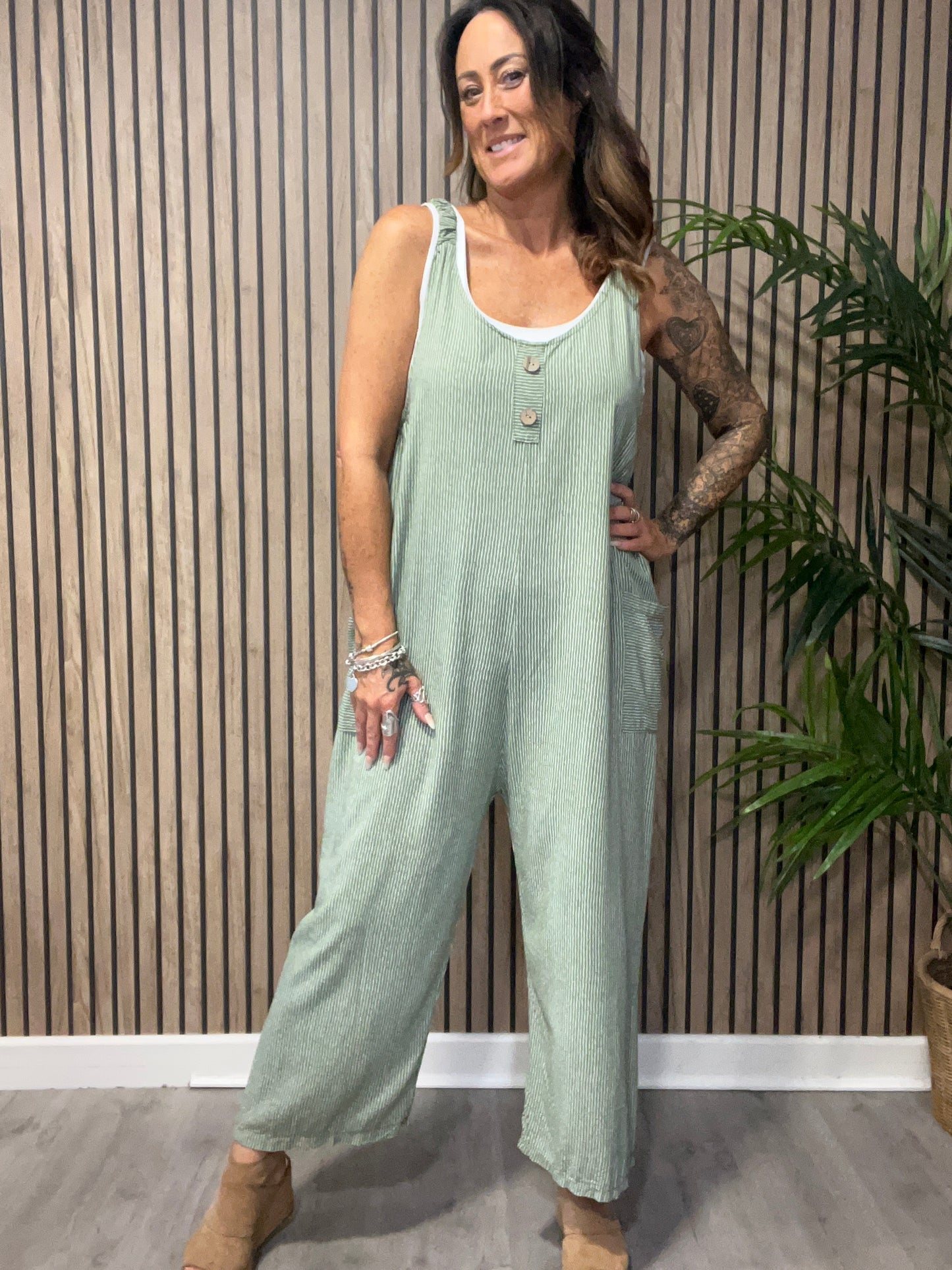 Pinstripe Strappy Jumpsuit