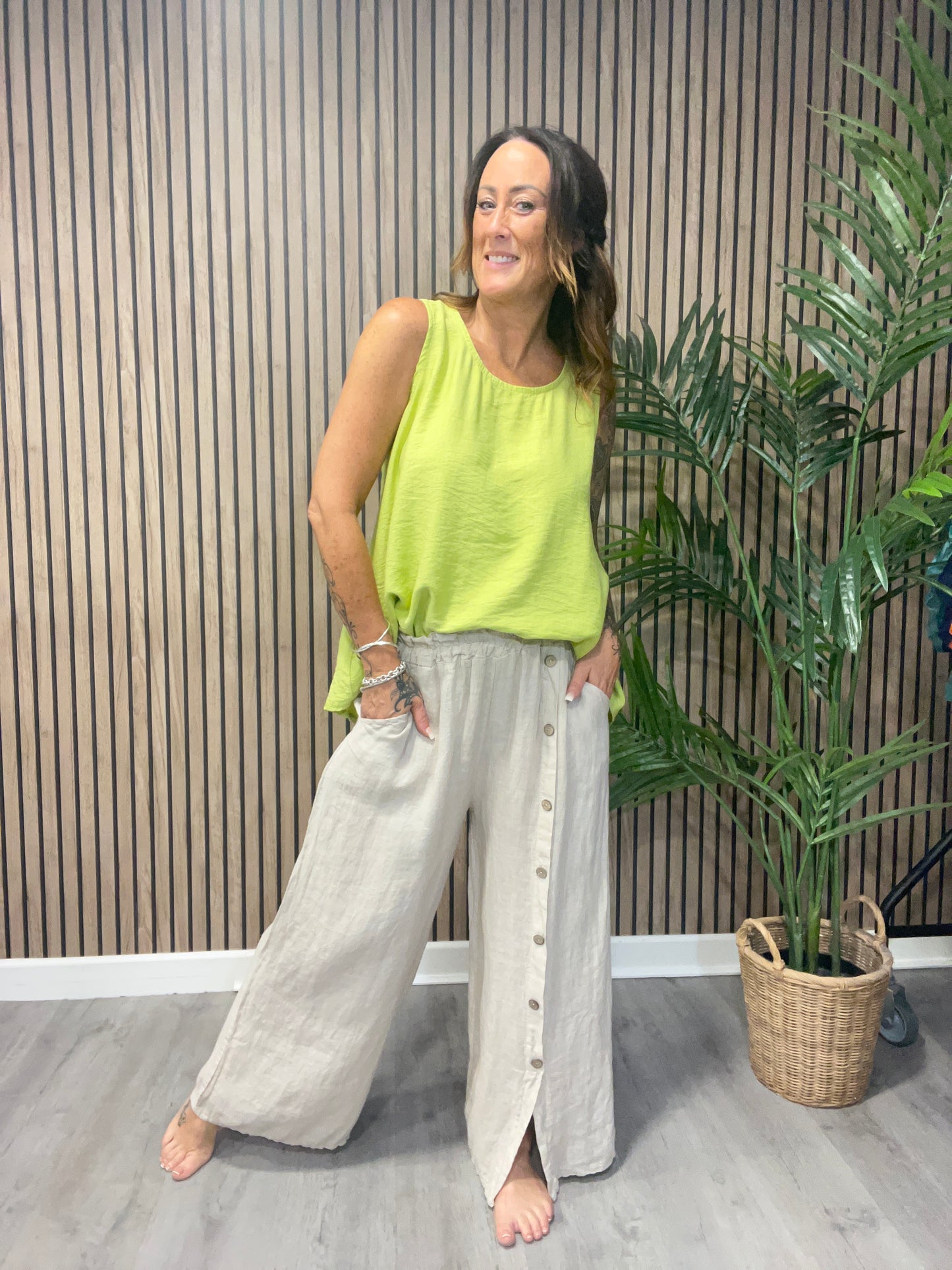 Button Leg Linen Trousers