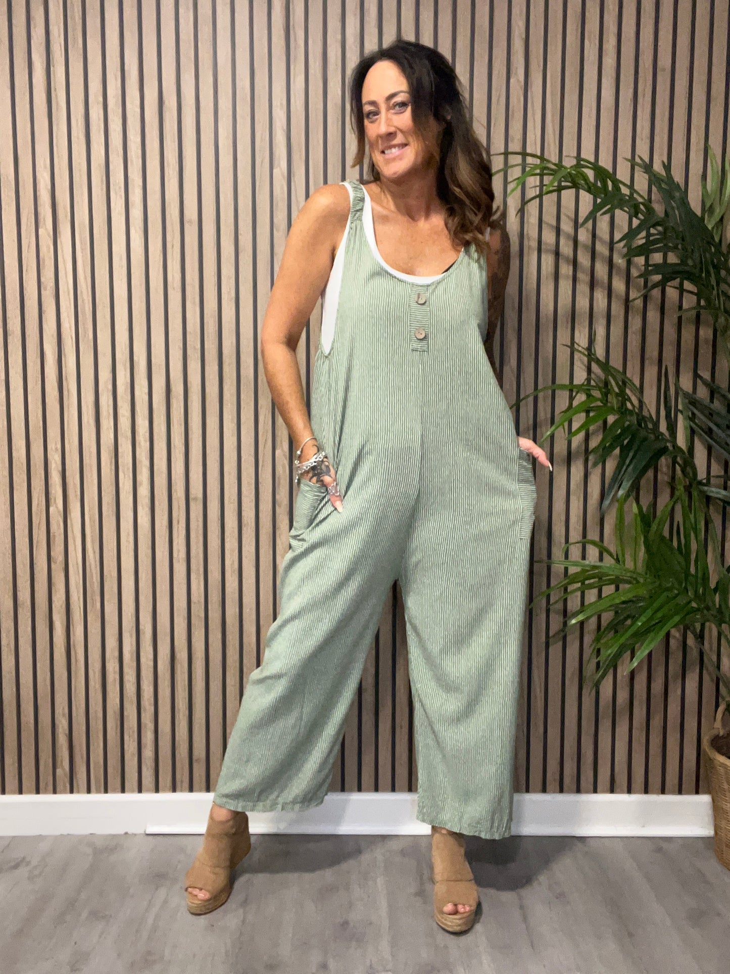 Pinstripe Strappy Jumpsuit