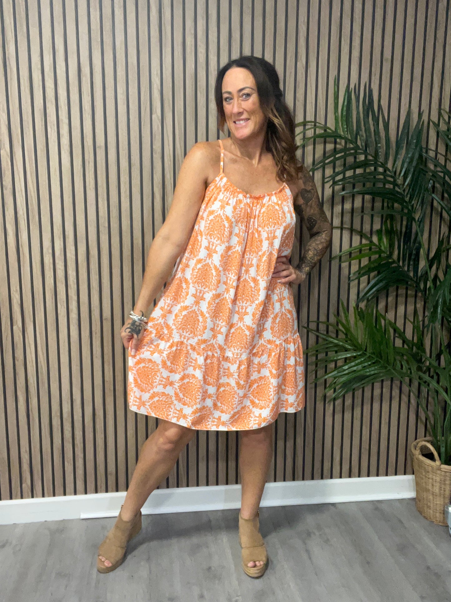 Strappy Baroque Print Dress