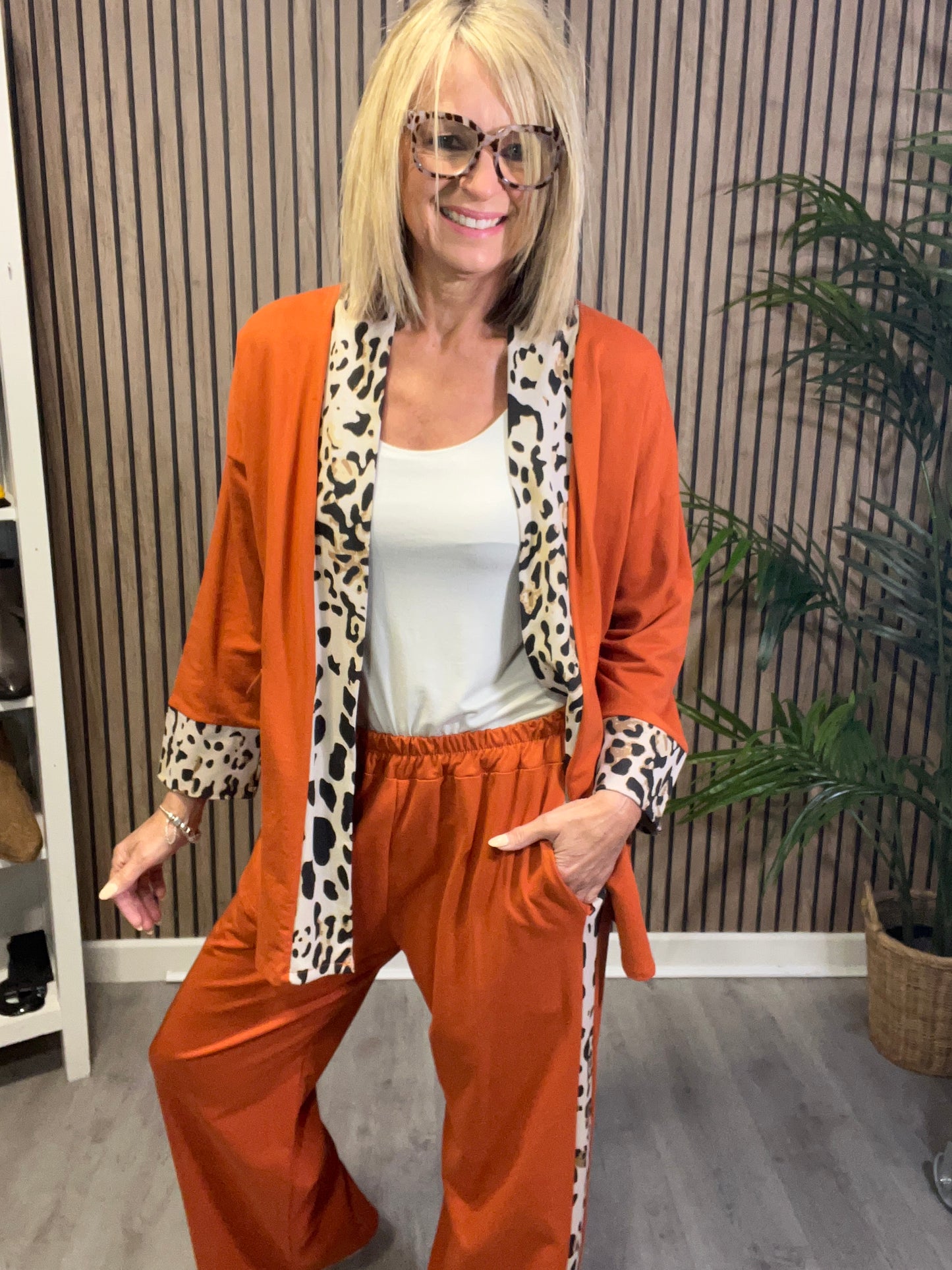 Animal Print Trim Trousers in Orange