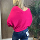 V Neck Front and Back Knit in Hot Pink