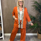 Animal Print Trim Trousers in Orange