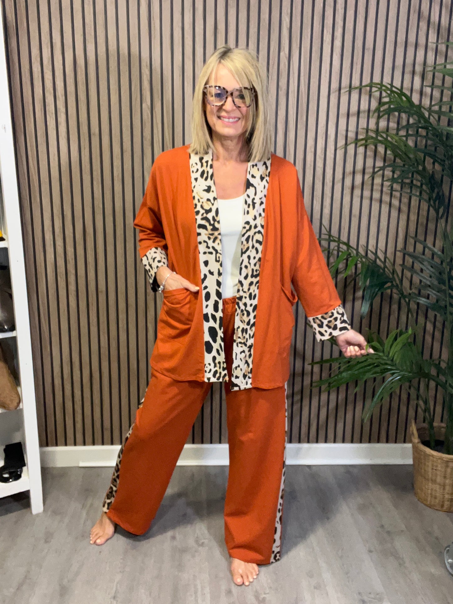 Animal Print Trim Trousers in Orange