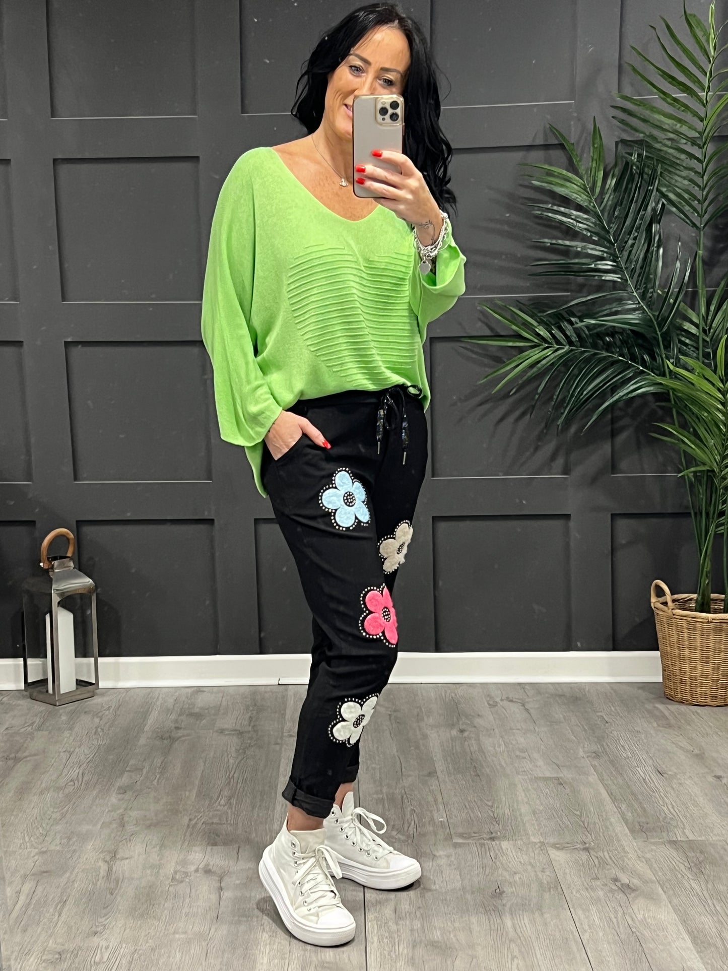 Embossed Heart Top In Lime Green