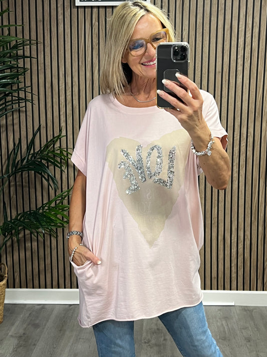 Love Tee With Pockets In Pink