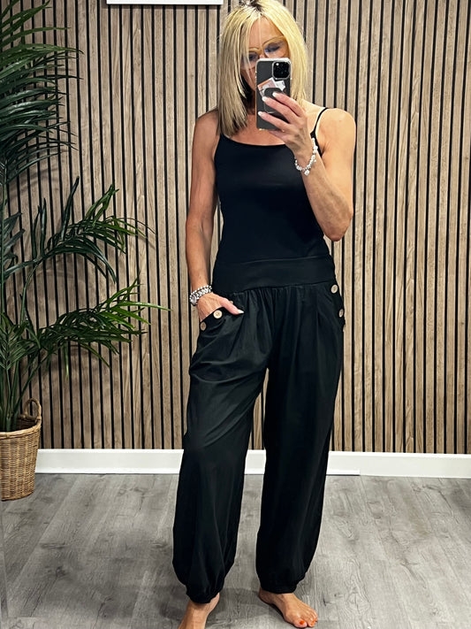 Button Trousers In Black