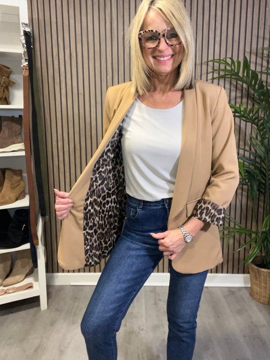 Leopard Lined Blazer in Camel