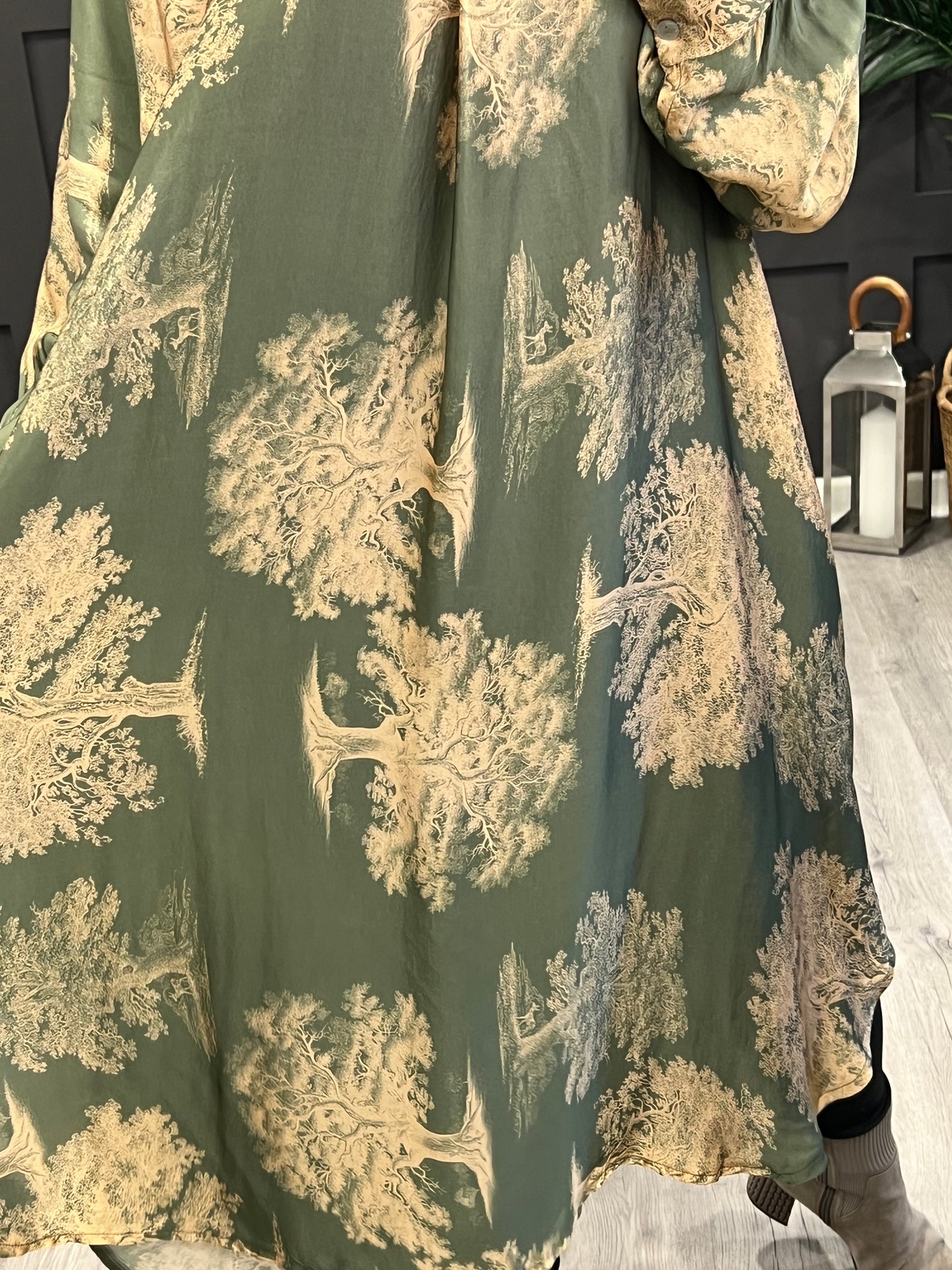 Silk Printed Shirt Dress In Green