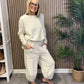 Chenille Oversized Two Piece Loungewear Set In Beige