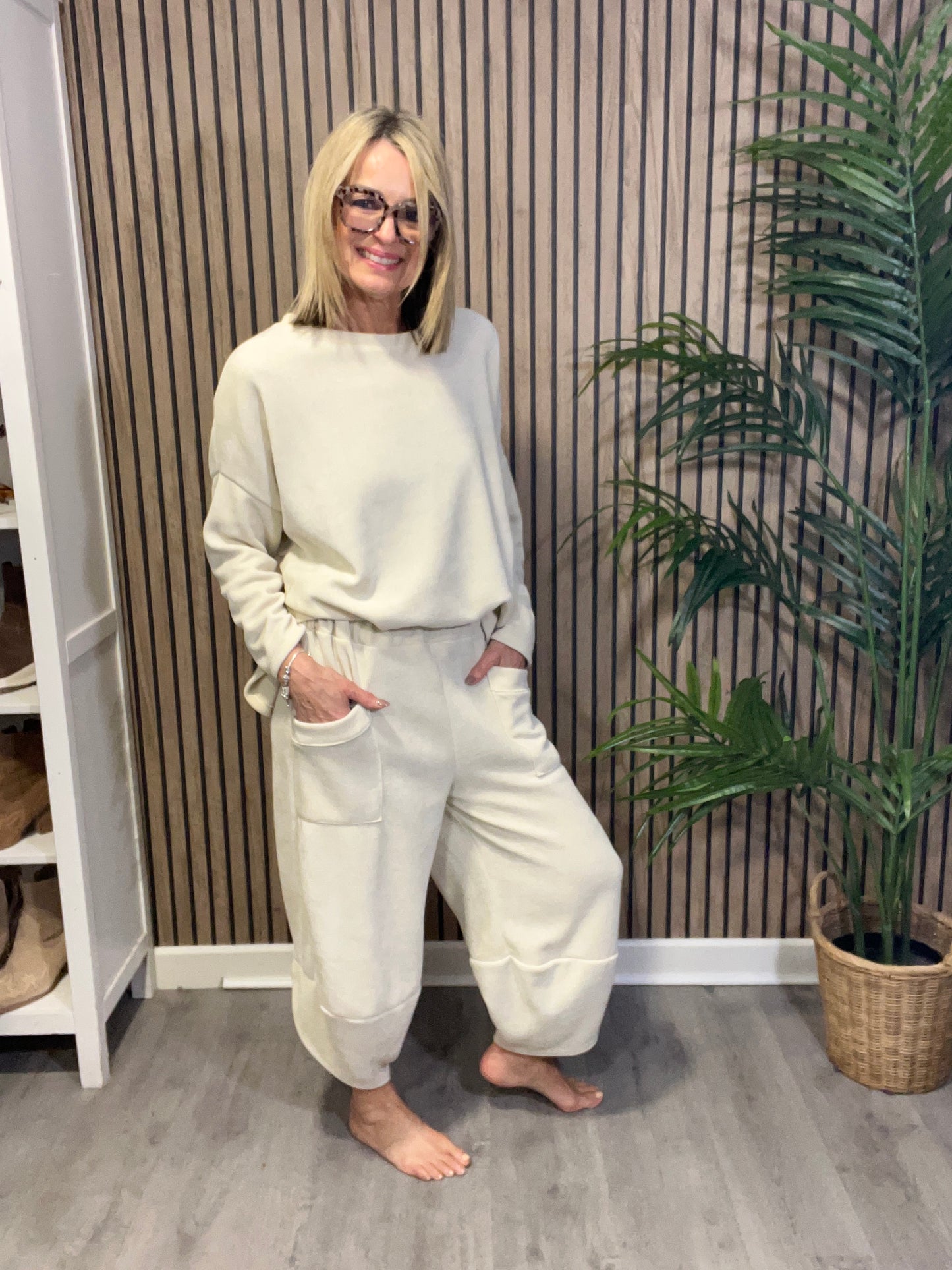 Chenille Oversized Two Piece Loungewear Set In Beige