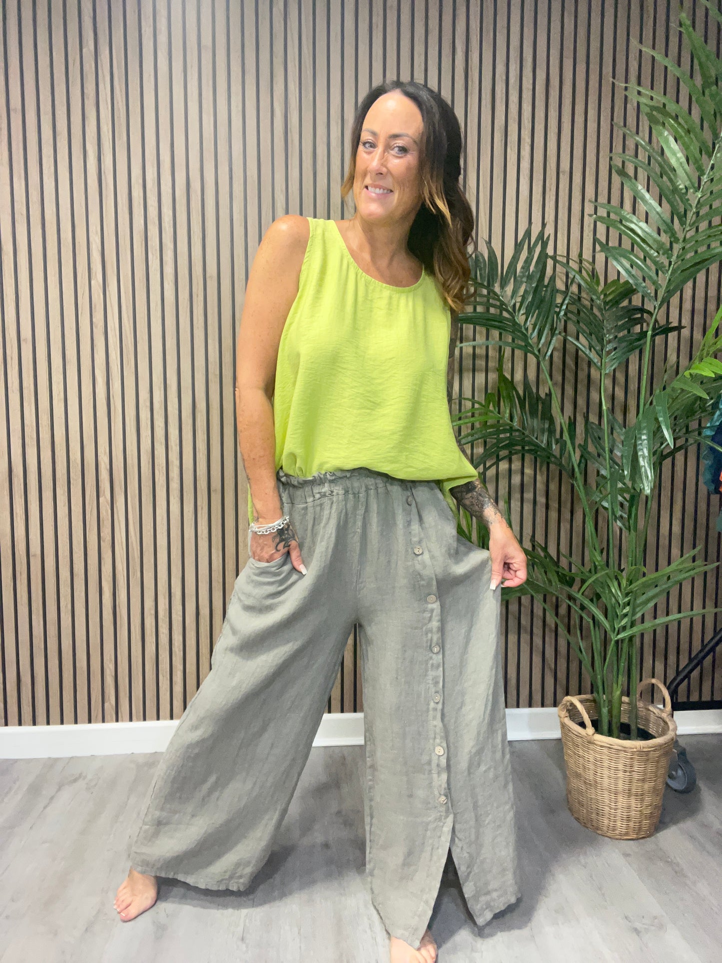 Button Leg Linen Trousers