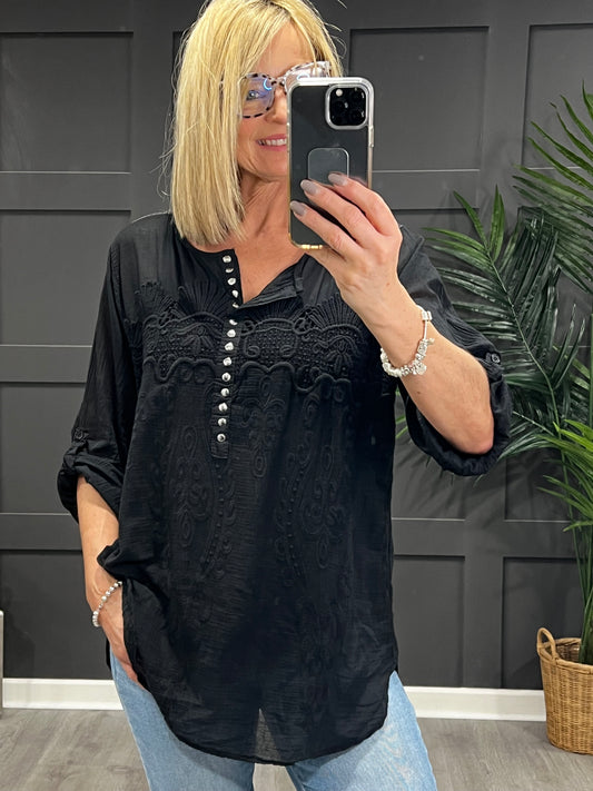 Sally Sequin Top With Vest In Black