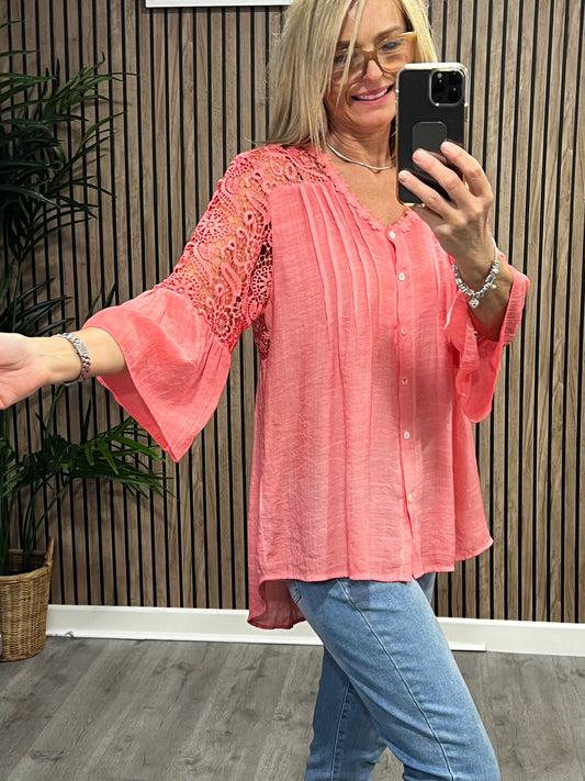 Lucy Lace Blouse In Coral