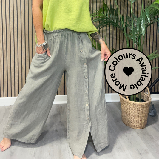 Button Leg Linen Trousers