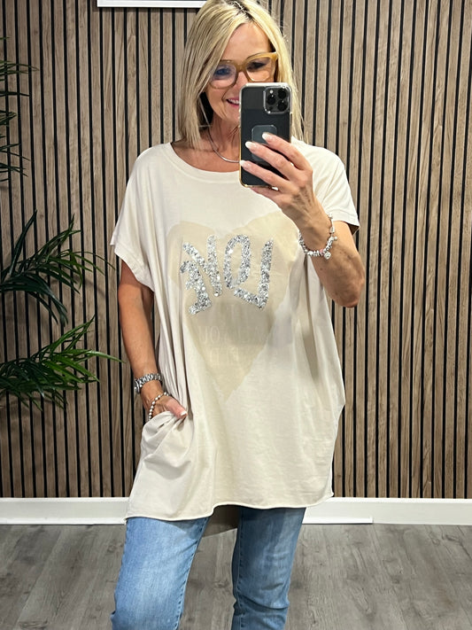Love Tee With Pockets In Beige