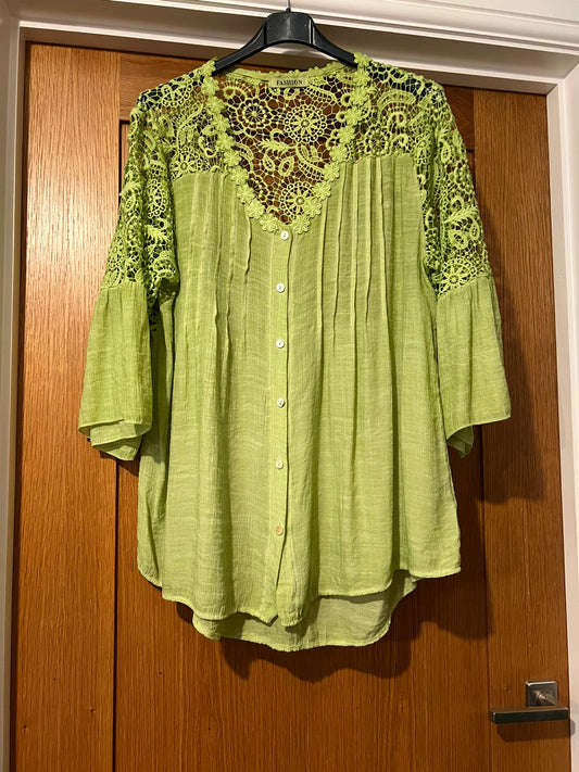Lucy Lace Blouse In Lime Green