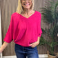 V Neck Front and Back Knit in Hot Pink