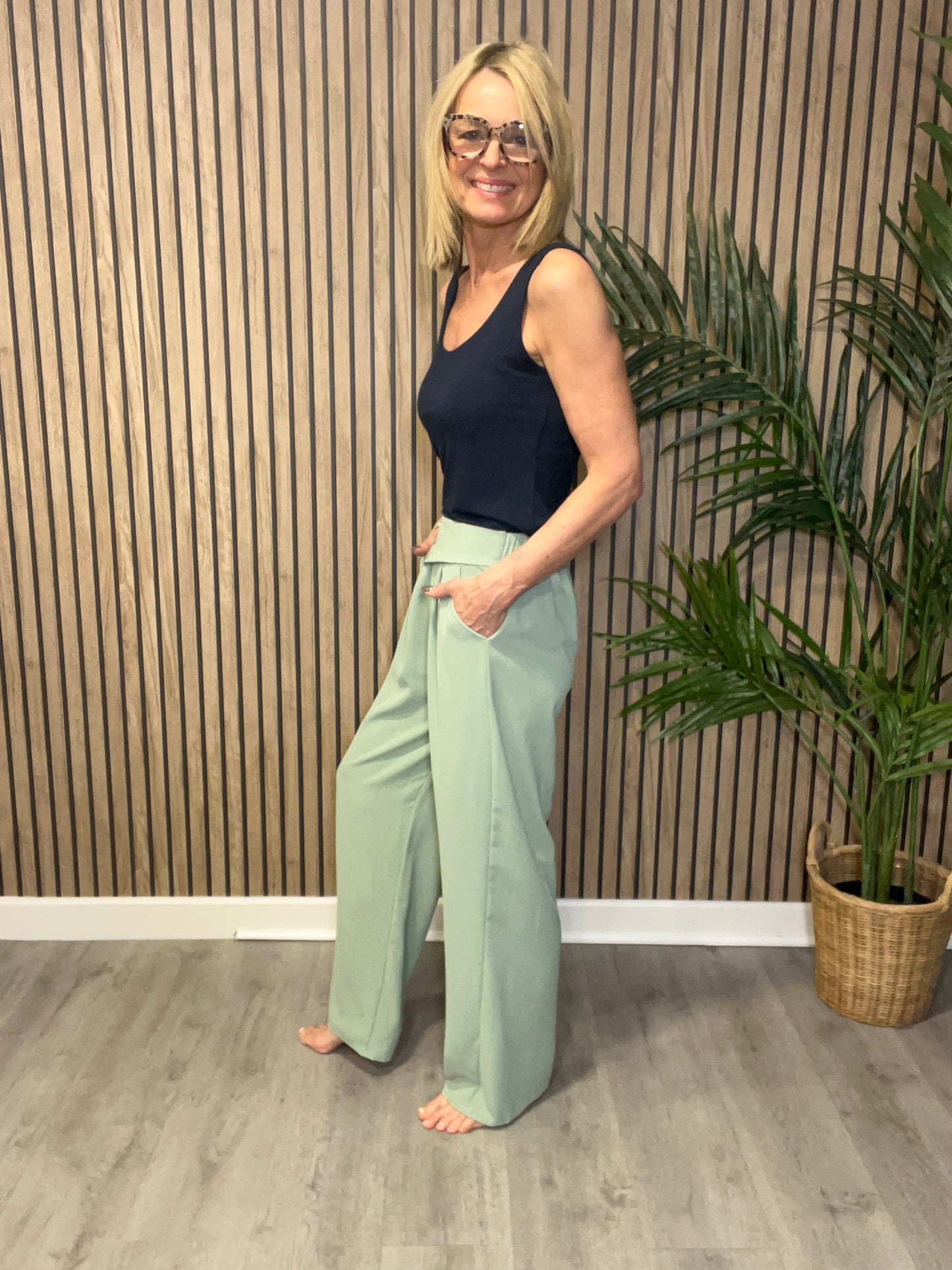 Button Wide Leg Trousers