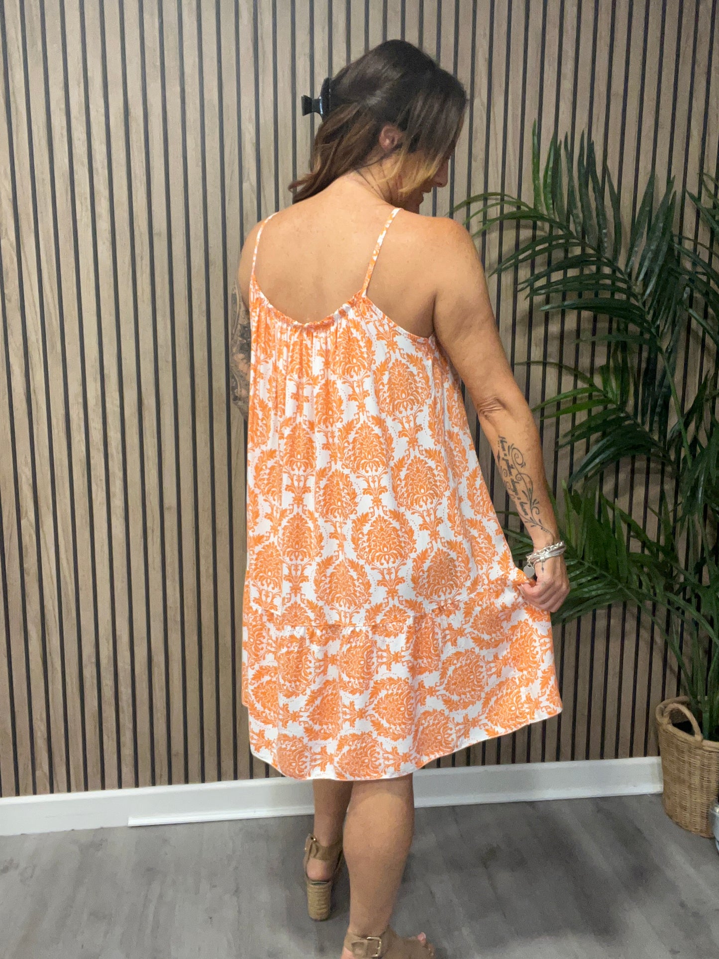 Strappy Baroque Print Dress