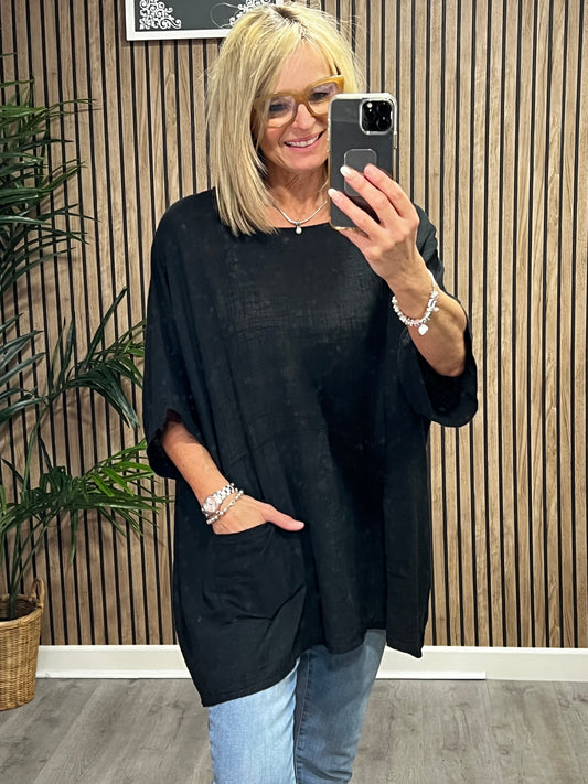 Oversized Two Pocket Top In Black