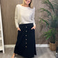 Needlecord Button Skirt in Black