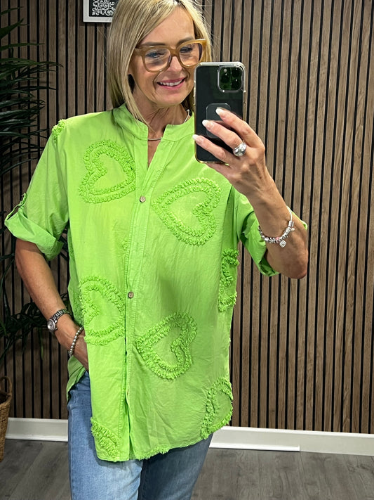 Embossed Heart Shirt In Lime Green