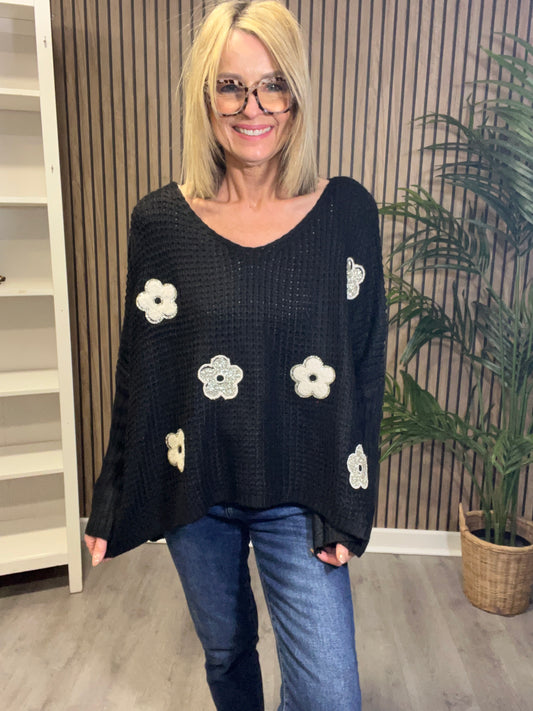 Daisy Waffle Knit in Black