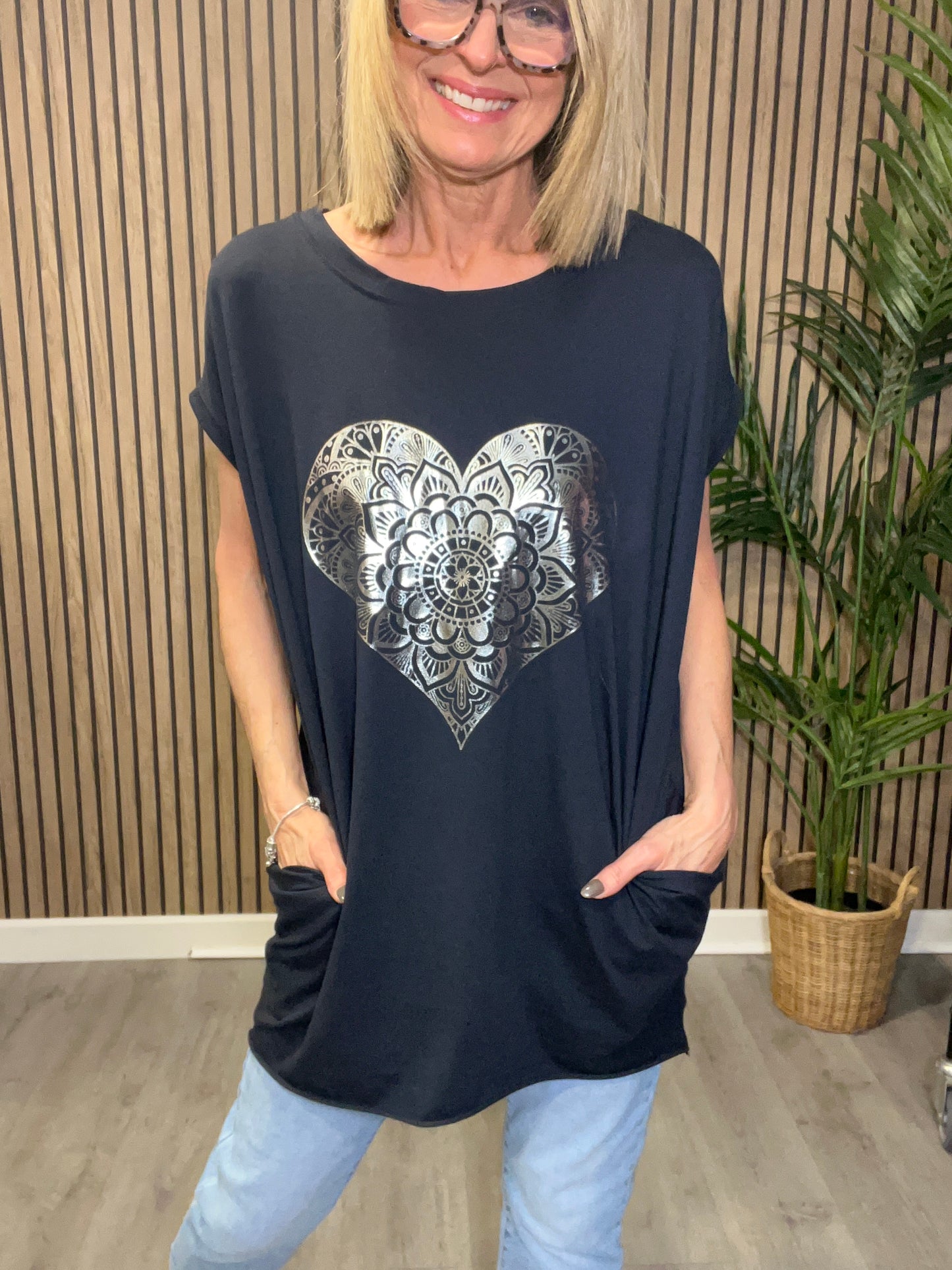 Heart Foil Tunic Top