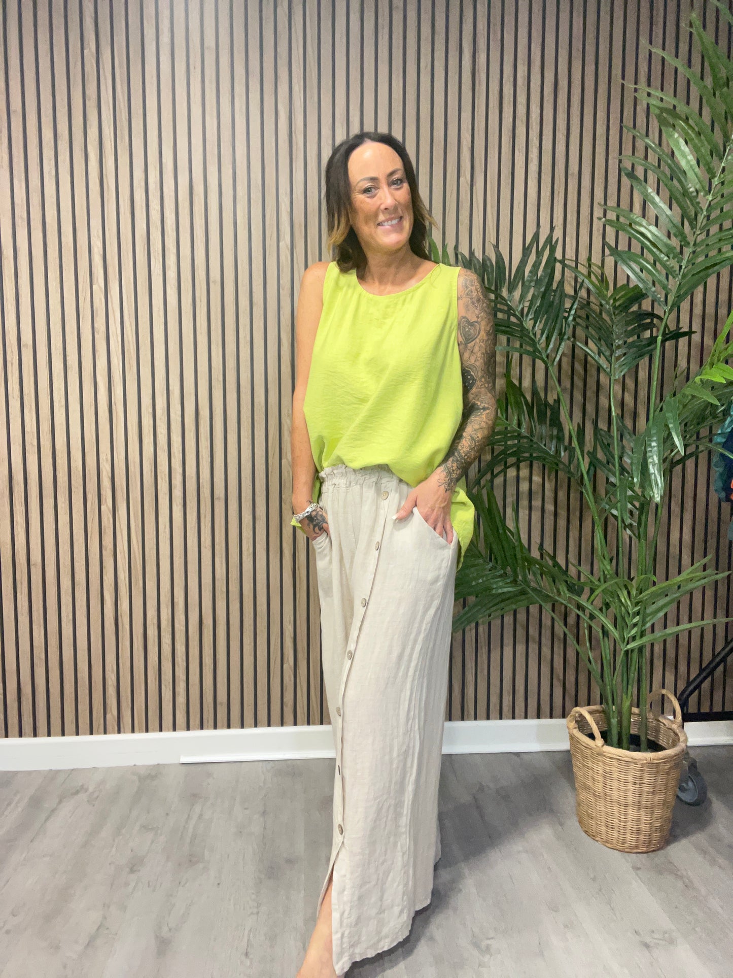 Button Leg Linen Trousers