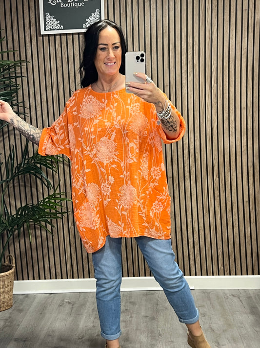 Fee Floral Tunic Top In Orange