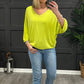 V Neck Batwing Fine Knit In Lime Green