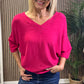 V Neck Front and Back Knit in Hot Pink