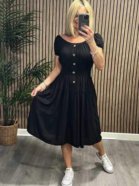 Bea Bardot Midi Dress In Black