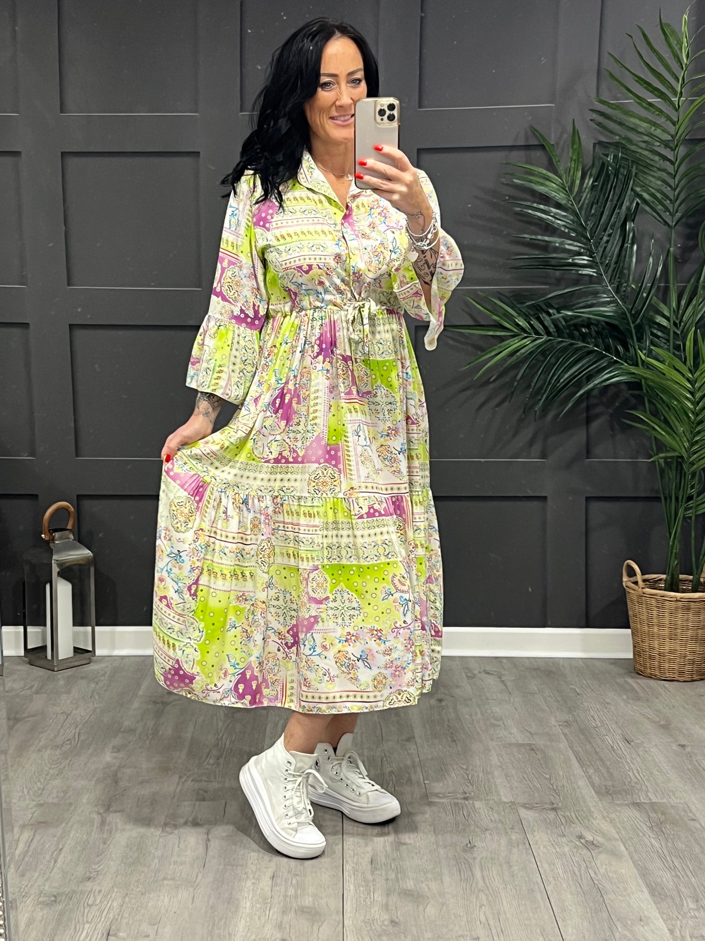 Pippa Patterned Dress In Lime