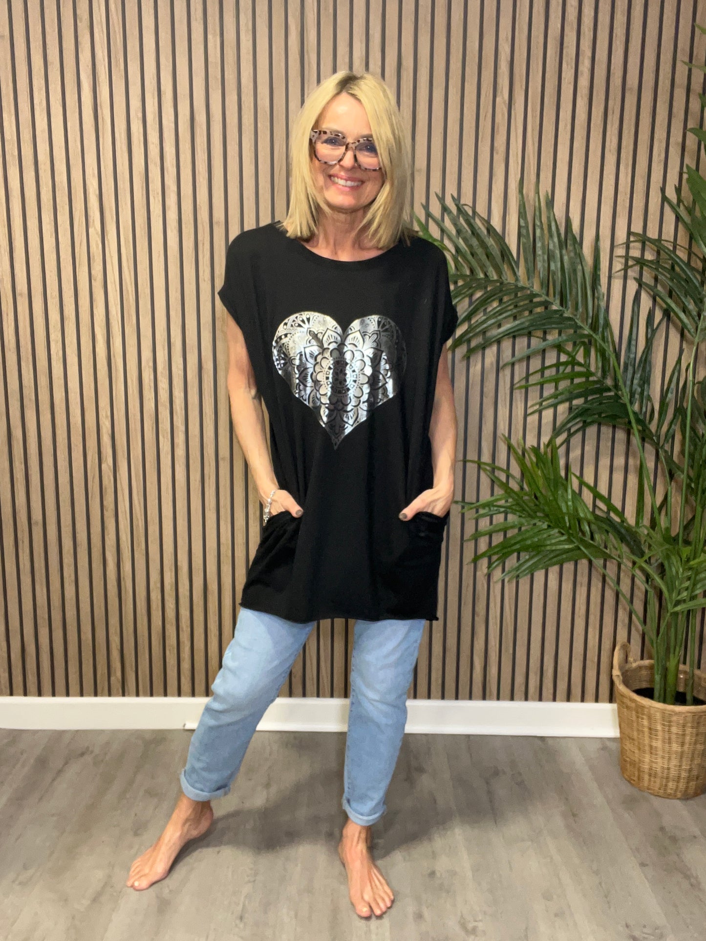 Heart Foil Tunic Top