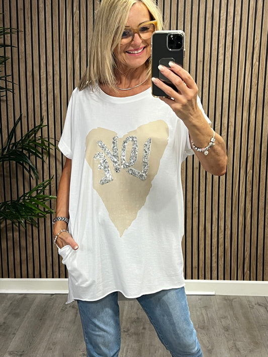 Love Tee With Pockets In White