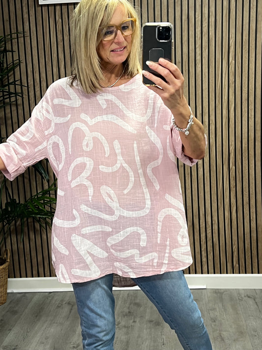 Squiggle Tunic Top In Baby Pink