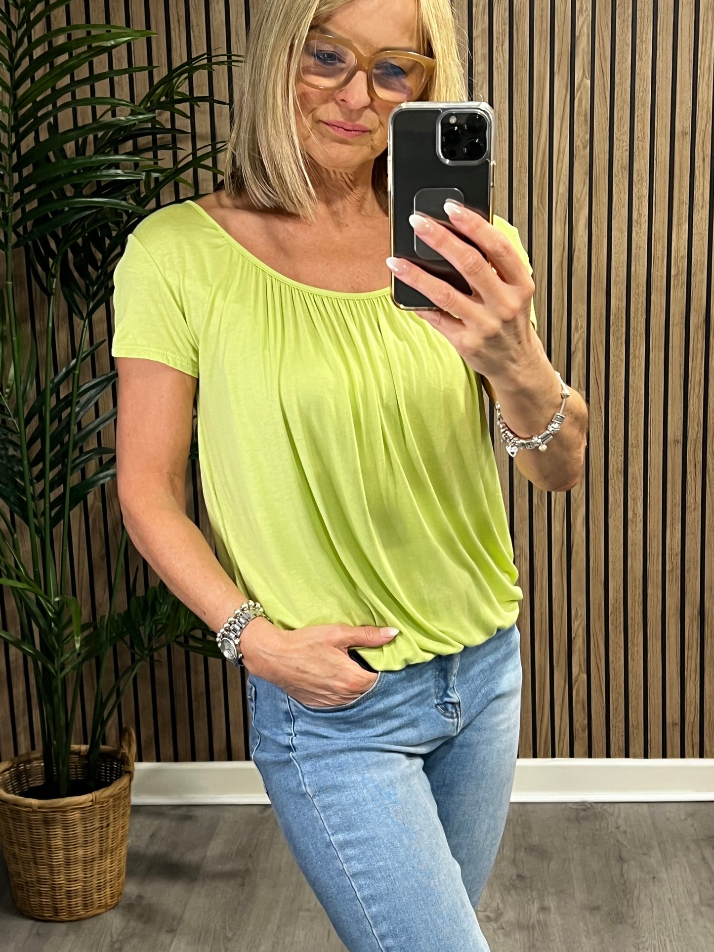 Betty Bubble Top In Lime Green