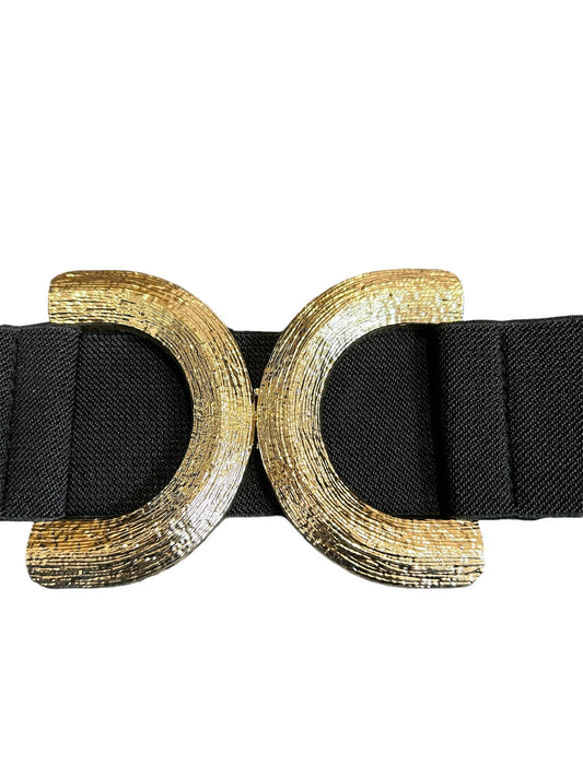 Gold Buckle Elasticated Belt in Black