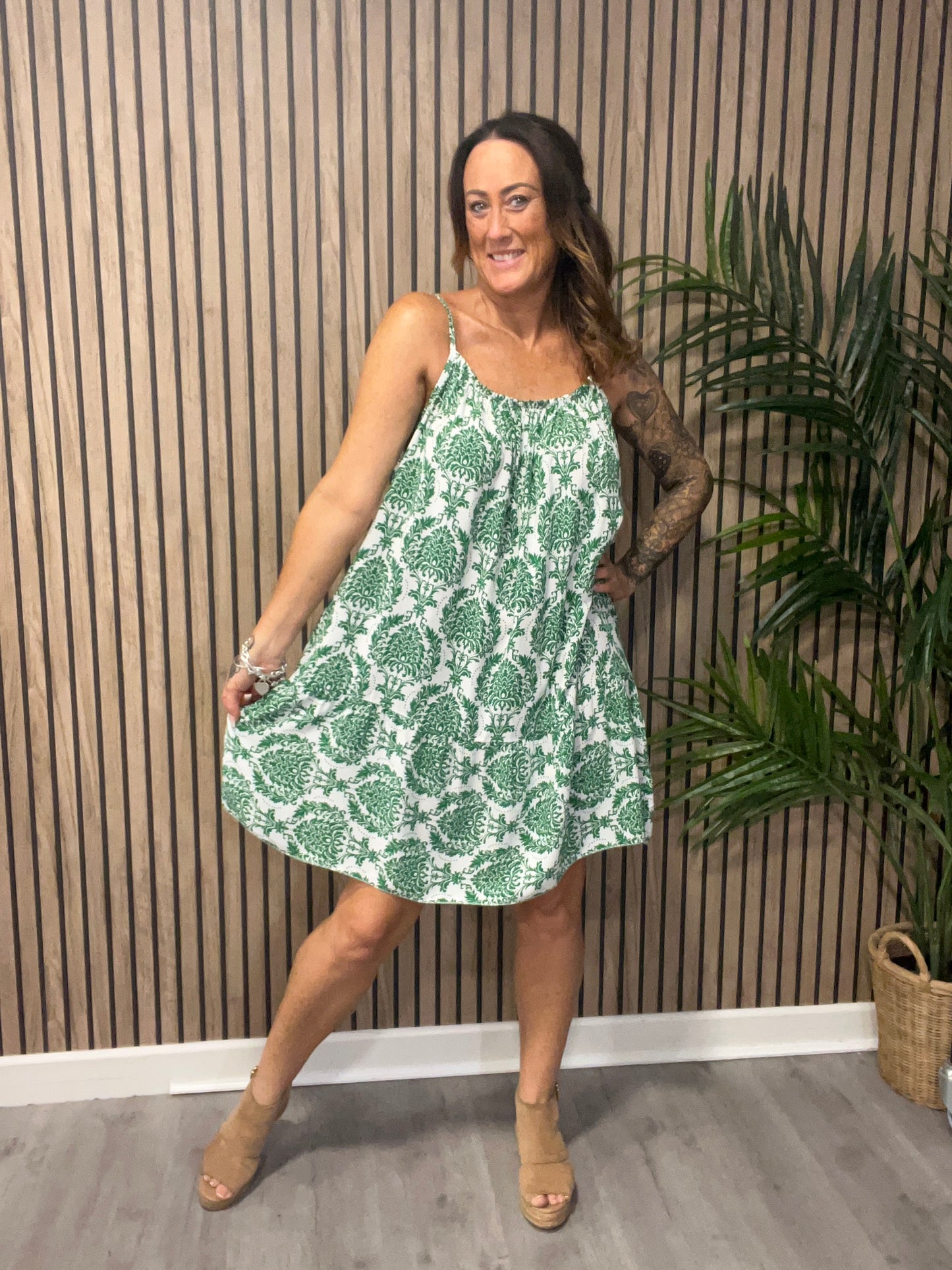 Strappy Baroque Print Dress