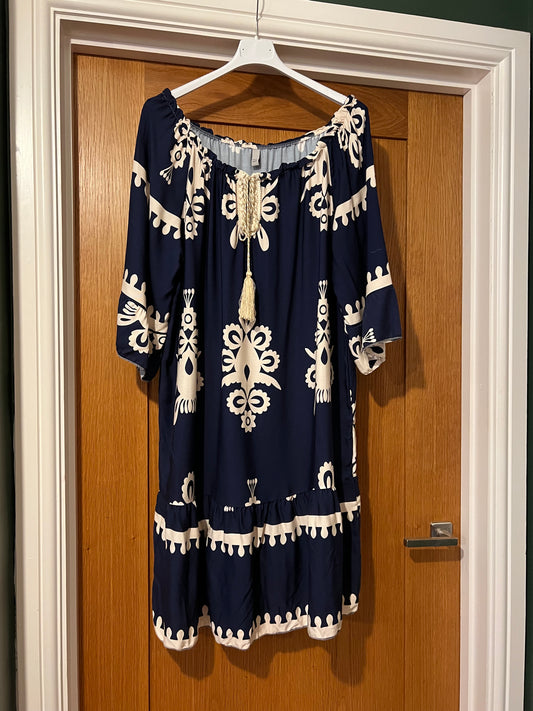 Becca Bardot Printed Dress In Navy Blue